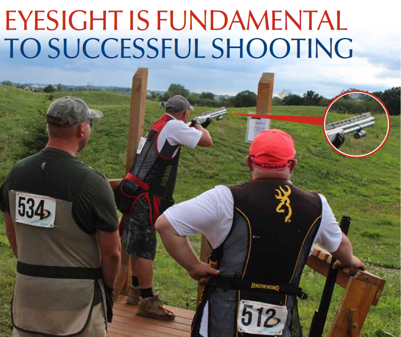 European clay shooters emphasizing the role of eyesight in achieving success during competitive shooting events.