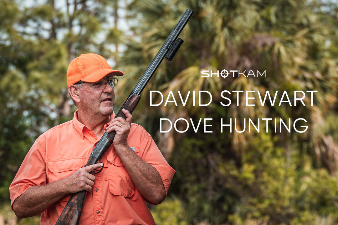 David Stewart outdoors with shotgun and ShotKam mounted, promoting dove hunting blog.