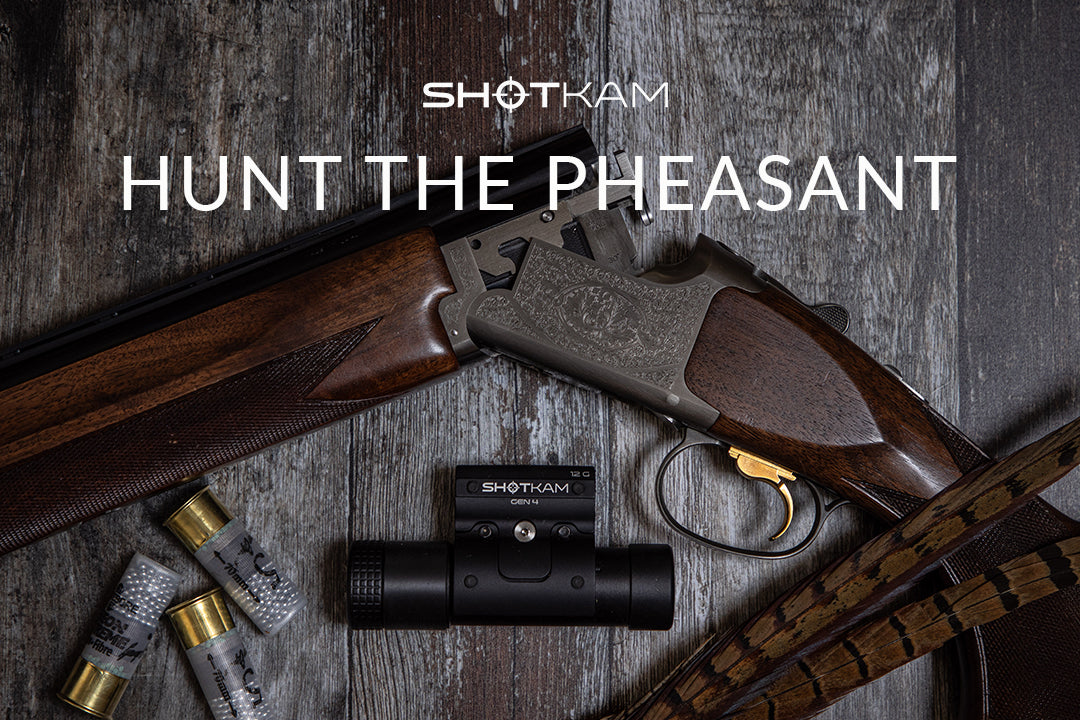 European hunting setup featuring a classic shotgun, cartridges, and ShotKam Gen 4, ideal for pheasant hunting.