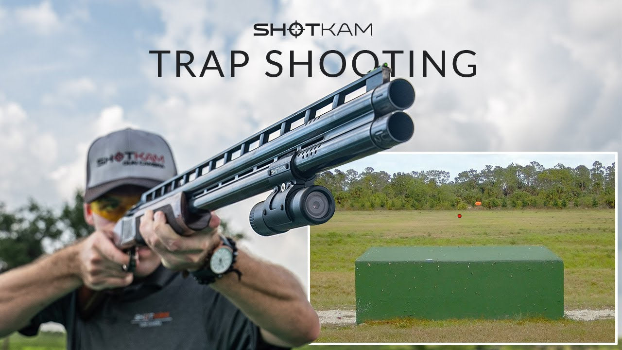 Trap shooting in Europe: Close-up of a marksman using a ShotKam-equipped shotgun, focusing on strategies to enhance trap shooting skills.
