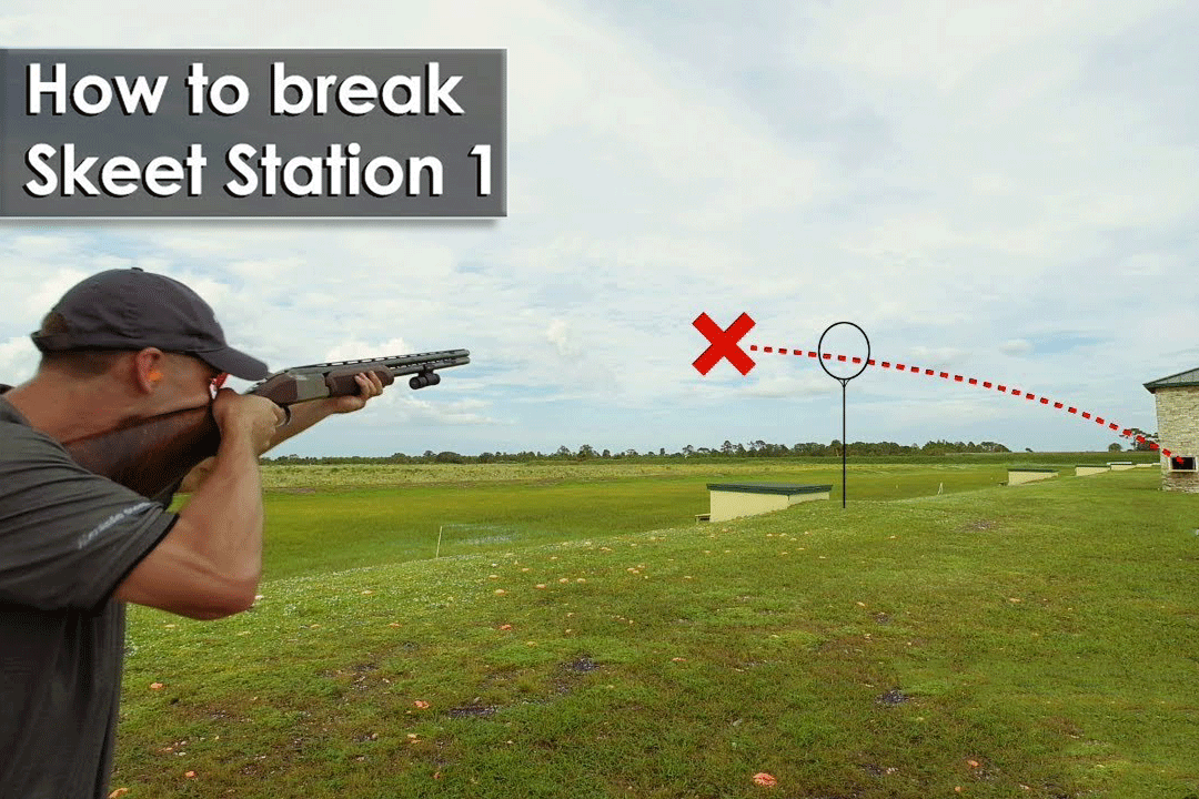 Guide image on perfecting skeet shooting at Station 1 in Europe, emphasizing strategic approaches for consistent target hits.