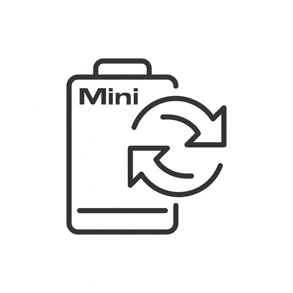 Minimalist black-and-white icon showing battery maintenance for Mini devices.