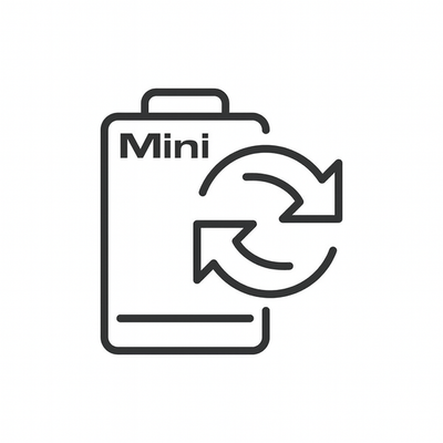Minimalist black-and-white icon showing battery maintenance for Mini devices.