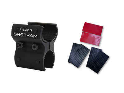 ShotKam Mini 20 Gauge Side-by-Side Mount Kit with spare rubber pads and adhesive pieces for stable and barrel-safe attachment to your shotgun.