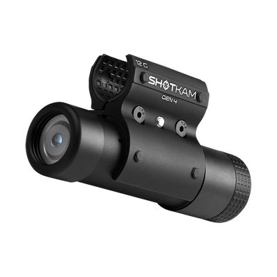 ShotKam Gen 4 camera mounted on a 12 Gauge shotgun, designed for precision shooting in Europe with advanced video capture technology.